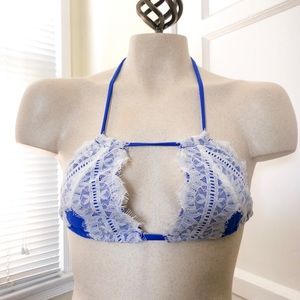 New Blue Lace Tie Bikini Top